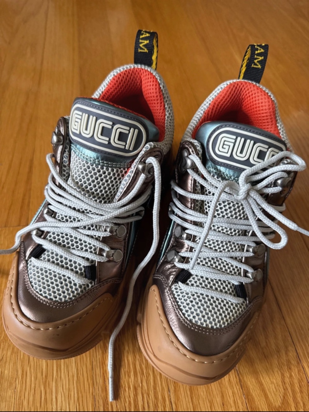 Gucci Metallic Brown, Blue & Orange Chunky Sneakers - Picture 8 of 8